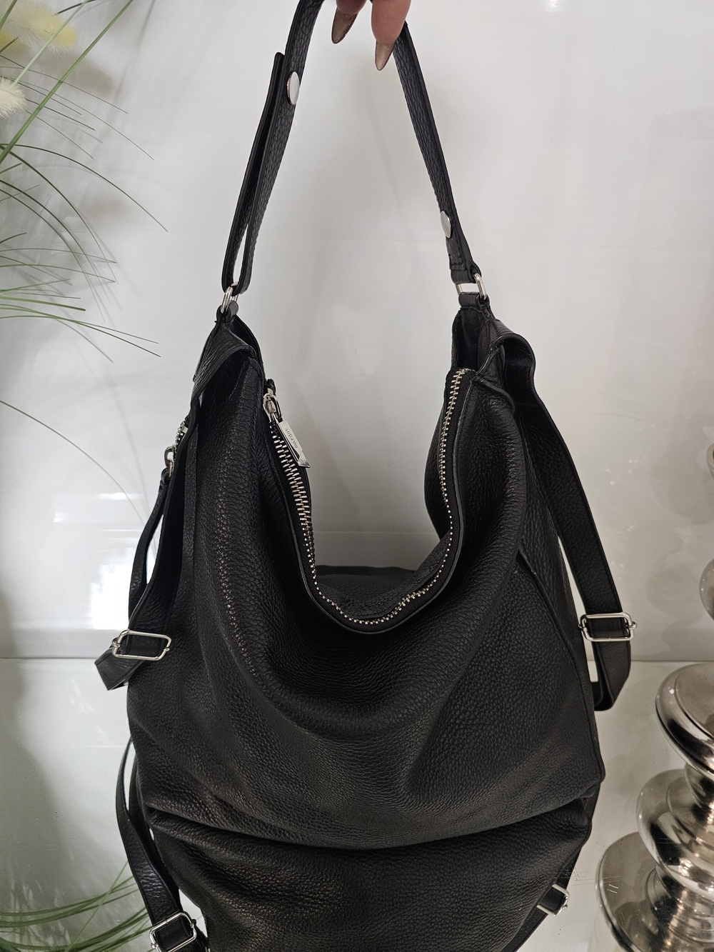 margot Black Pebbled Leather Hobo Bag